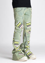 Load image into Gallery viewer, GUAPI SLIME GREEN KNIT PATCHES DENIM JEANS