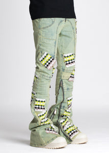 GUAPI SLIME GREEN KNIT PATCHES DENIM JEANS