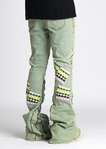 GUAPI SLIME GREEN KNIT PATCHES DENIM JEANS