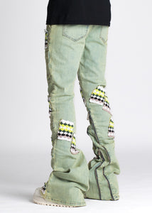 GUAPI SLIME GREEN KNIT PATCHES DENIM JEANS