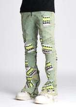 Load image into Gallery viewer, GUAPI SLIME GREEN KNIT PATCHES DENIM JEANS