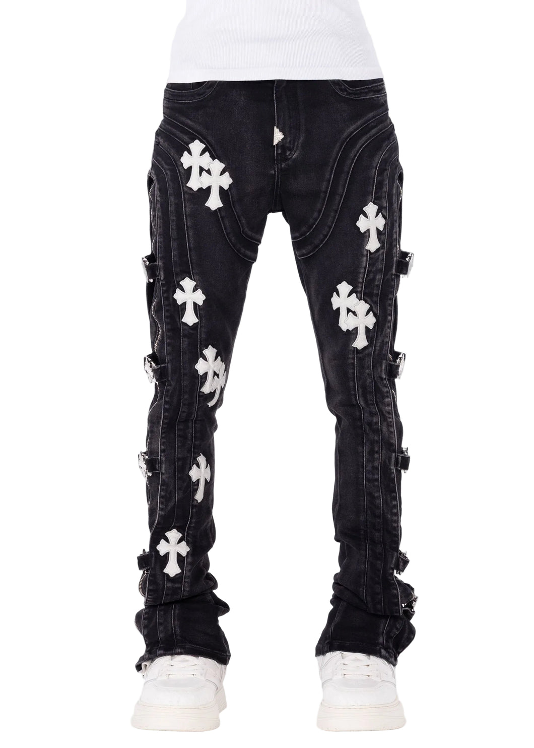 パンツ GUAPI Obsidian Black Cross Buckle Denim GUAPI OBSIDIAN BLACK CROSS BUCKLE DENIM – BLUE CITY NYC