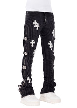 Load image into Gallery viewer, GUAPI OBSIDIAN  BLACK CROSS BUCKLE DENIM