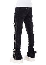 Load image into Gallery viewer, GUAPI OBSIDIAN  BLACK CROSS BUCKLE DENIM