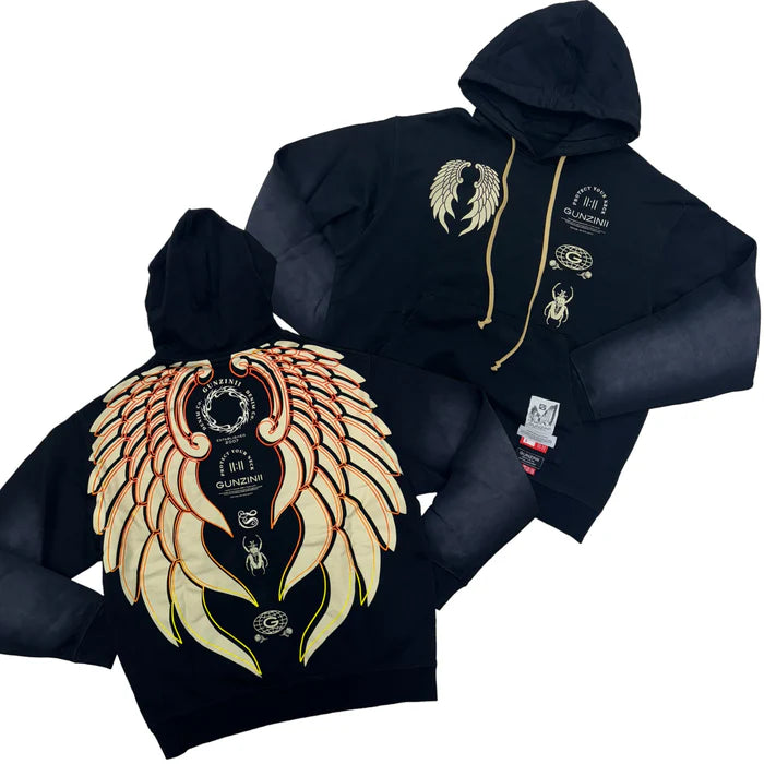 GUNZINII ANGEL WING SUN DYED PULL OVER HOODIE – BLUE CITY NYC
