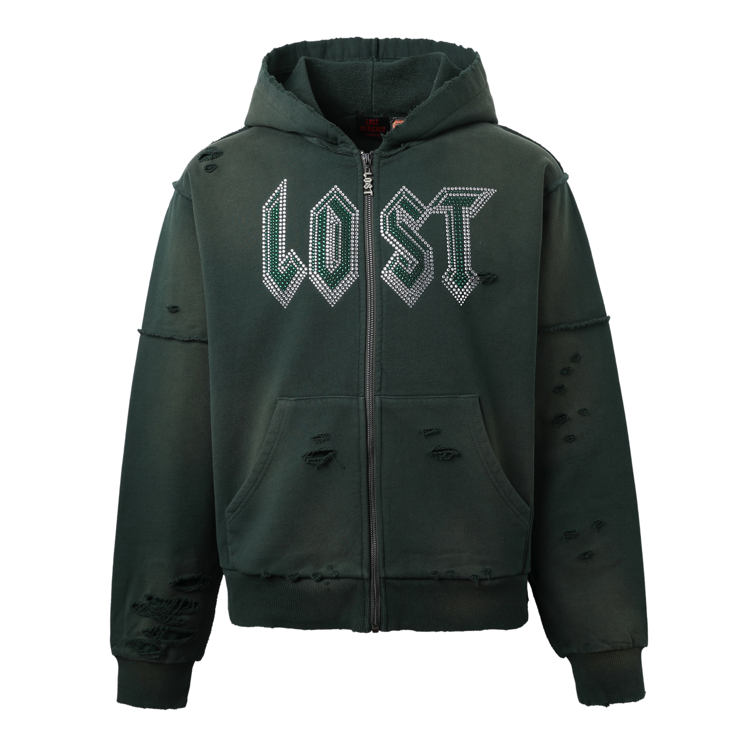 LOST INTRICACY VINTAGE RHINESTONE ZIP HOODIE – BLUE CITY NYC