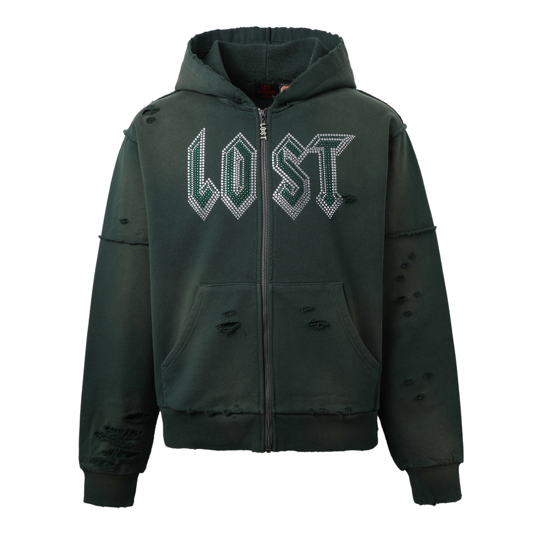 LOST INTRICACY VINTAGE RHINESTONE ZIP HOODIE – BLUE CITY NYC