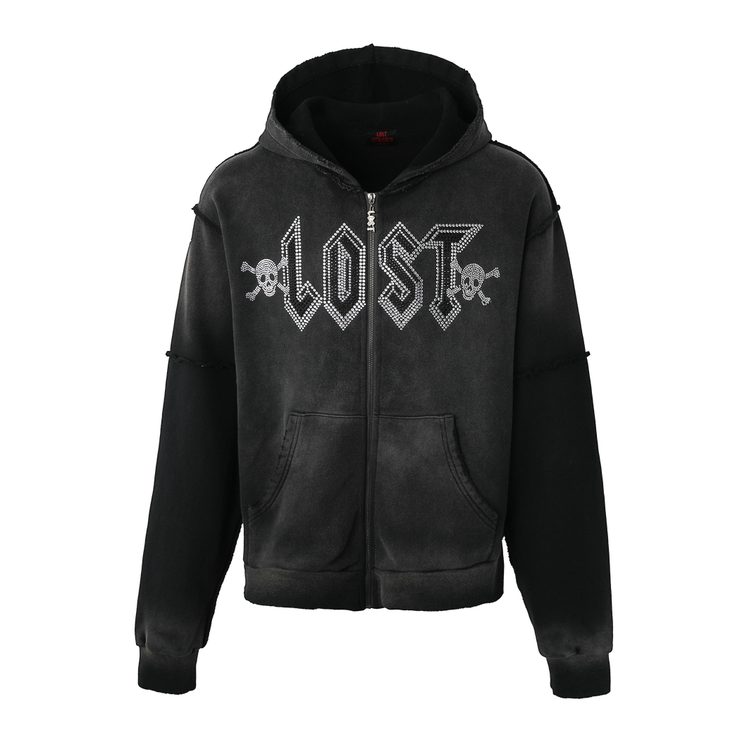 LOST INTRICACY SKULL RHINESTONE ZIP HOODIE – BLUE CITY NYC
