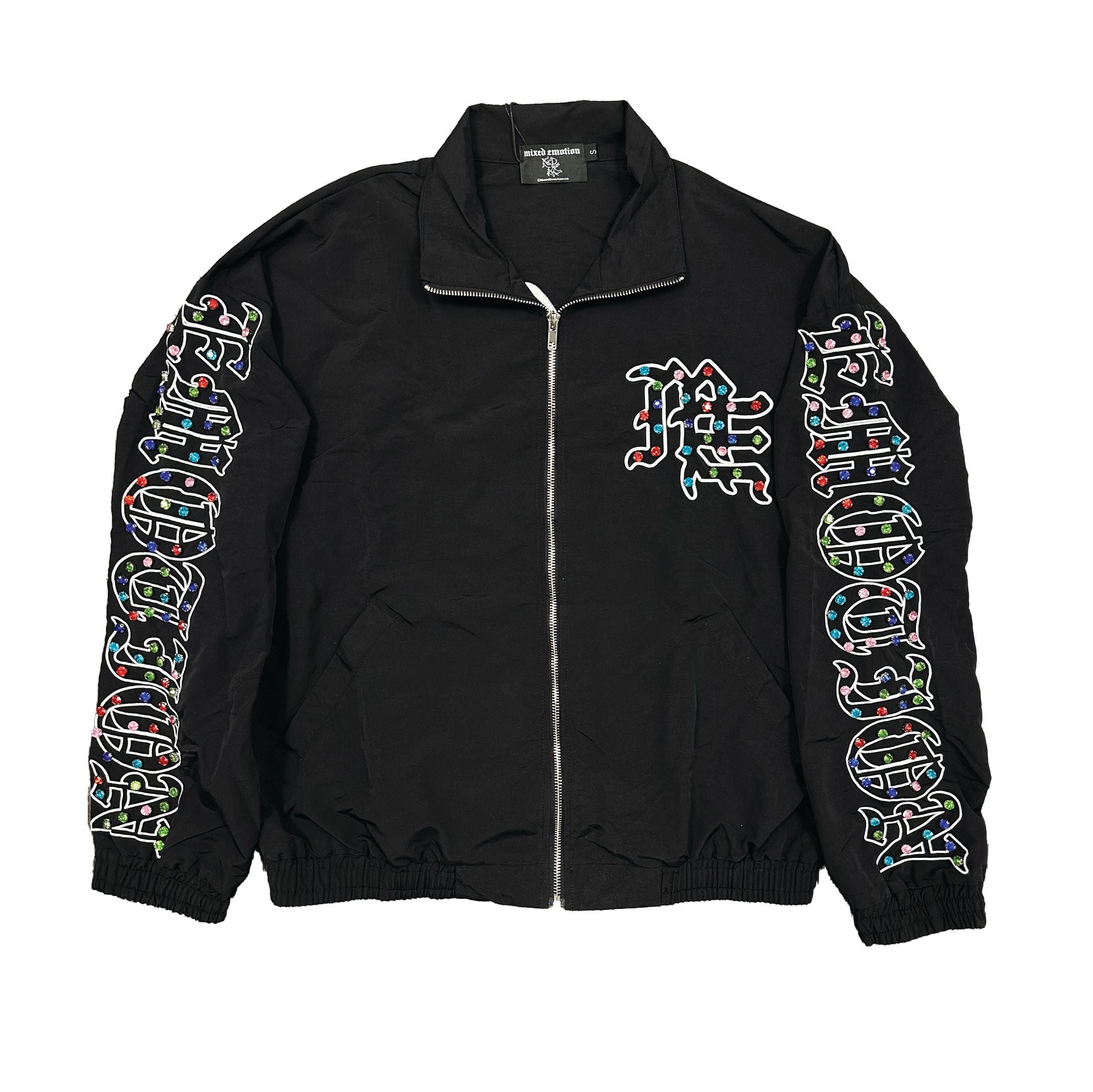MIXED EMOTION RHINESTONE NAYLON TRACK JACKET – BLUE CITY NYC