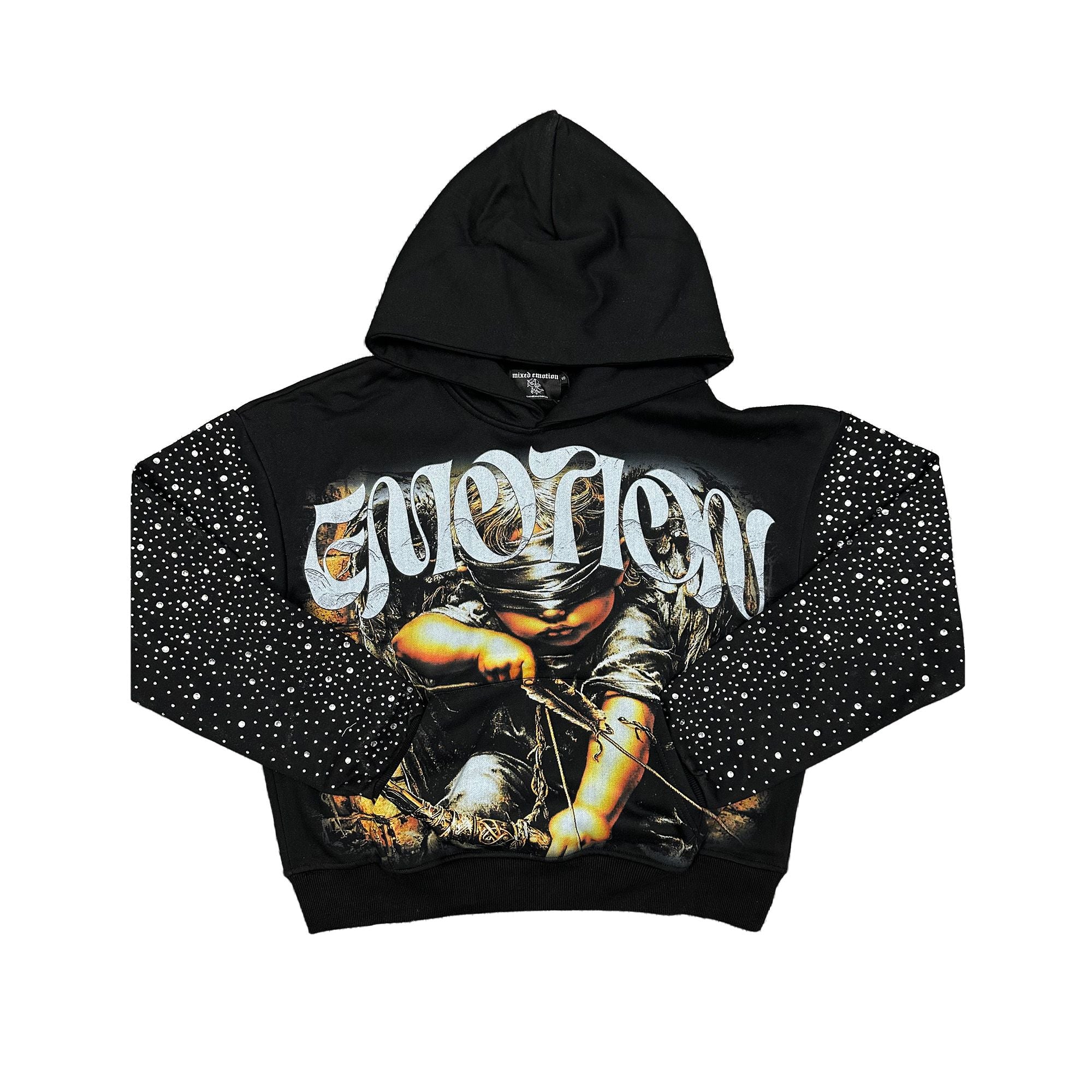 MIXED EMOTION ARCHER RHINESTONE PULL OVER HOODIE – BLUE CITY NYC