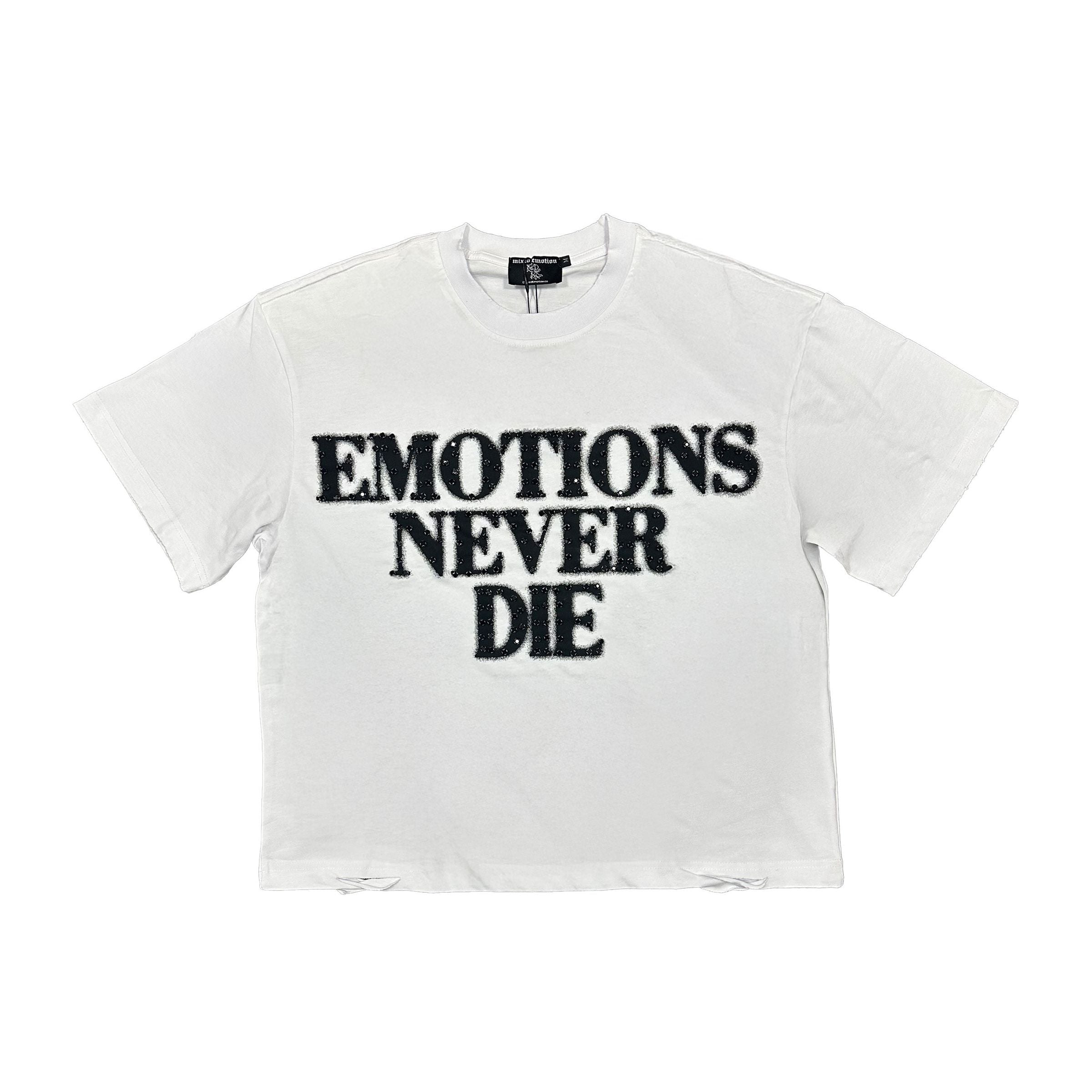 MIXED EMOTION NEVER DIE RHINESTONE END TEE – BLUE CITY NYC
