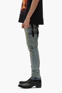 PURPLE BRAND SKINNY CARGO PANTS BLUE STONE