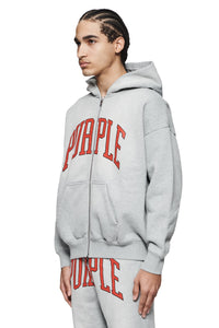 PURPLE BRAND HWT FLEECE COLLEGIATE ZIP UP HOODIE