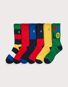 MENS POLO RALPH LAUREN CREW SOCKS 6-PACK