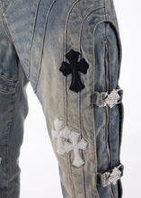Load image into Gallery viewer, GUAPI VINTAGE BLUE CROSS BUCKLE DENIM