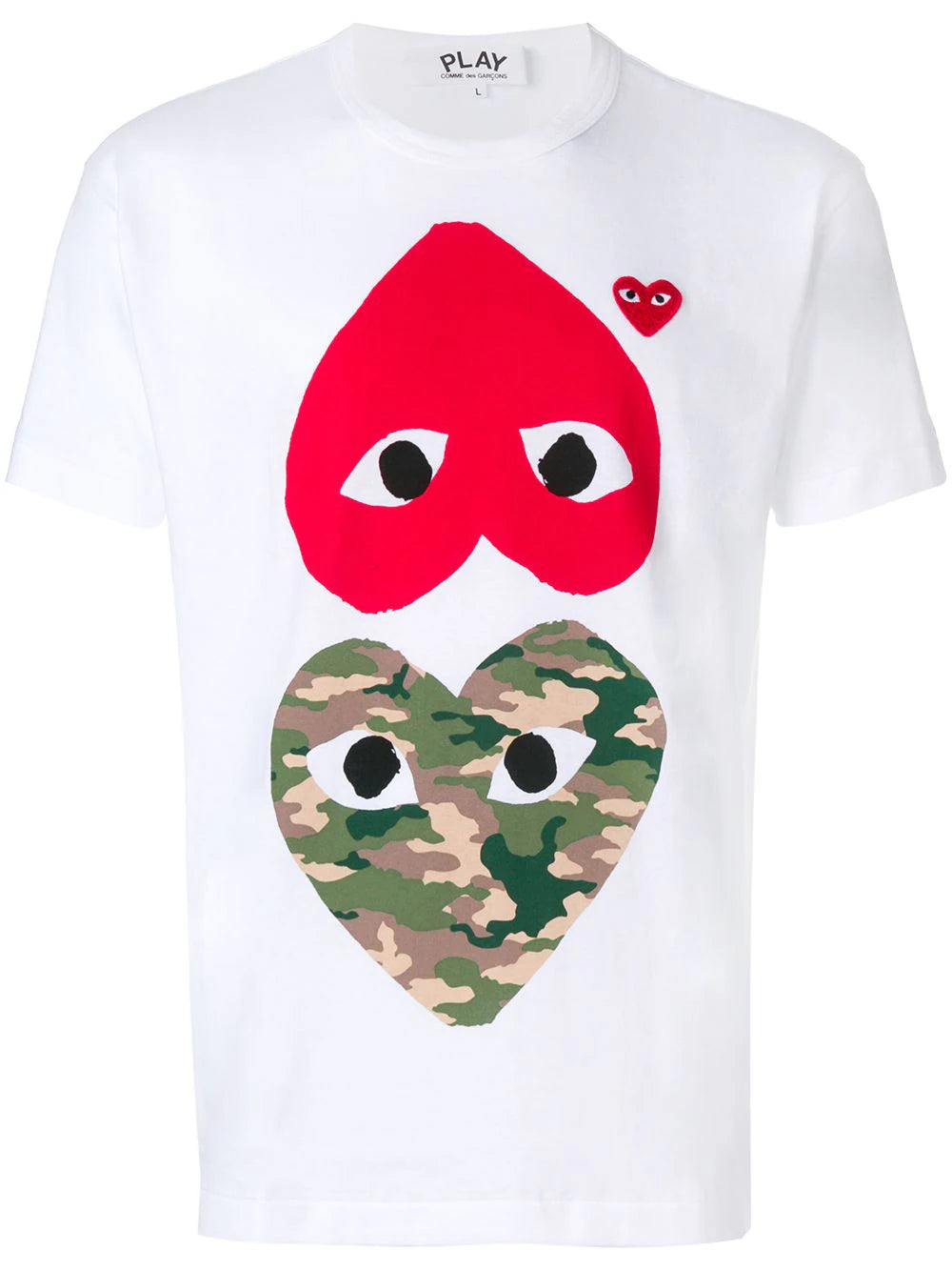 Comme des Garcons Play Double Heart T.Shirt White Red Camo Heart L