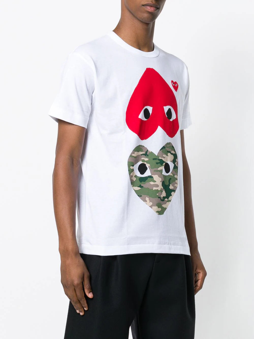 Comme des Garcons Play Double Heart T.Shirt White Red Camo Heart L