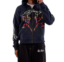 Load image into Gallery viewer, ED HARDY TIGER FLAME BOXY MENS ZIP HOODIE