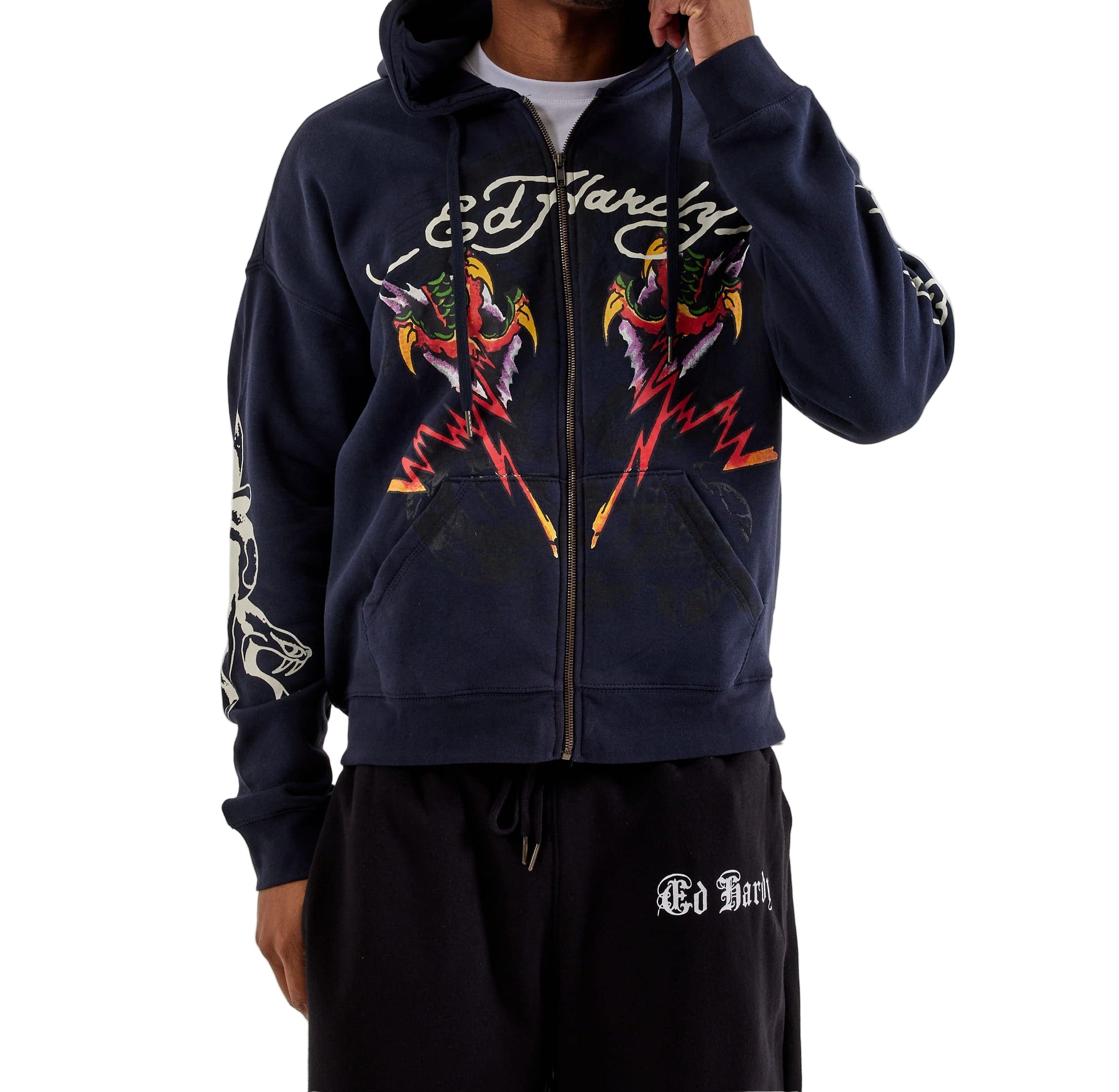 ED HARDY TIGER FLAME BOXY MENS ZIP HOODIE – BLUE CITY NYC