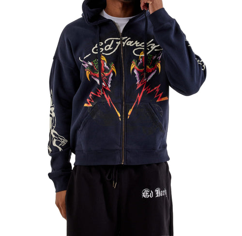 ED HARDY TIGER FLAME BOXY MENS ZIP HOODIE