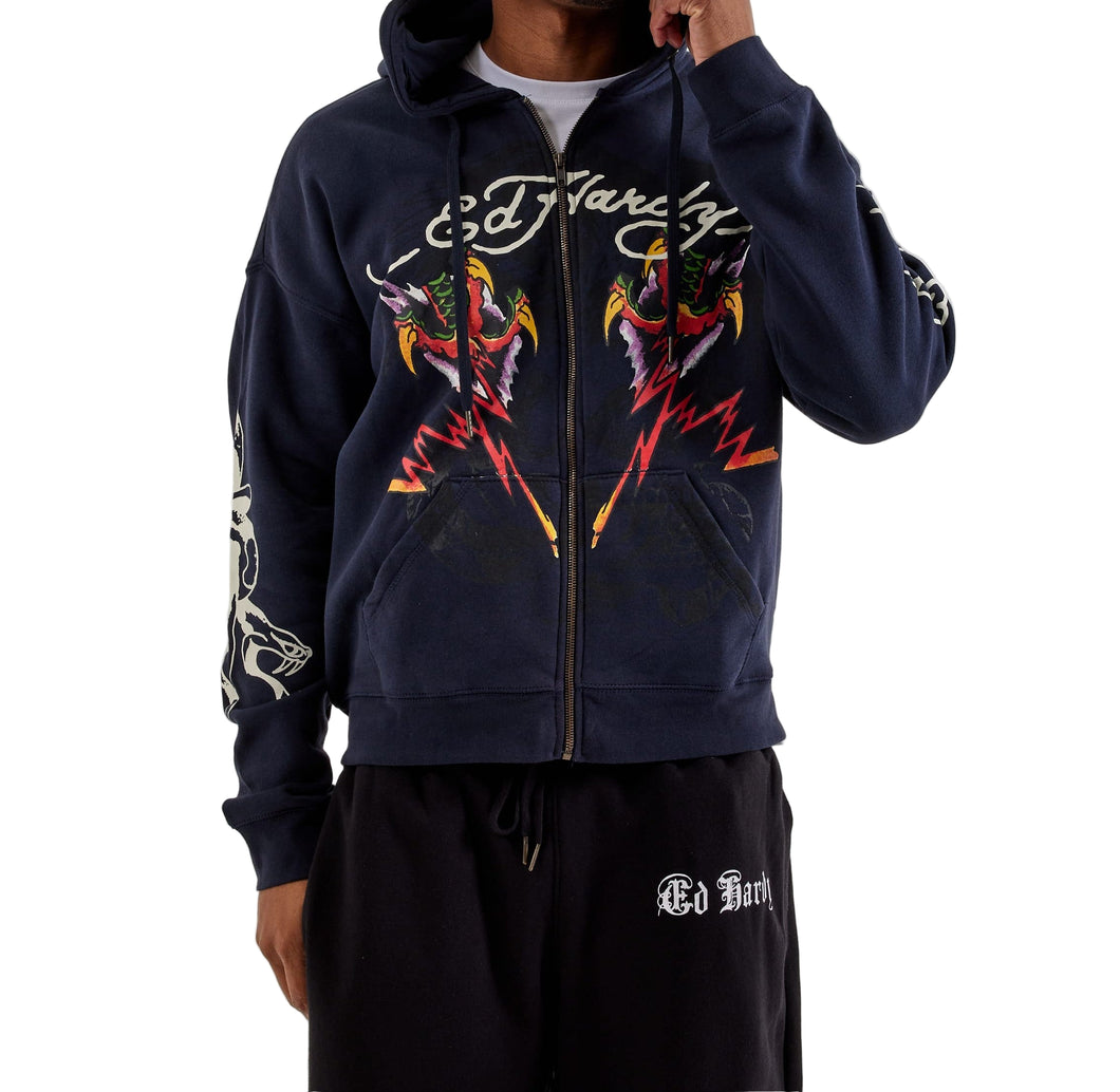 ED HARDY TIGER FLAME BOXY MENS ZIP HOODIE