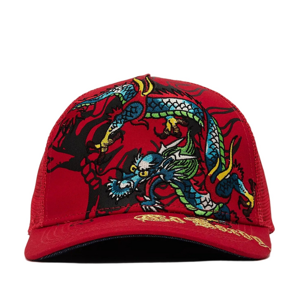 ED HARDY EMBROIDERED DRAGON TRUCKER HAT – BLUE CITY NYC display picture 2