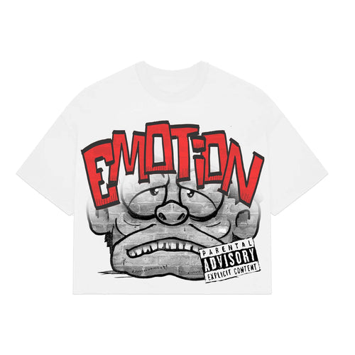 MIXED EMOTION WHITE MONSTER CROPPED T.SHIRT