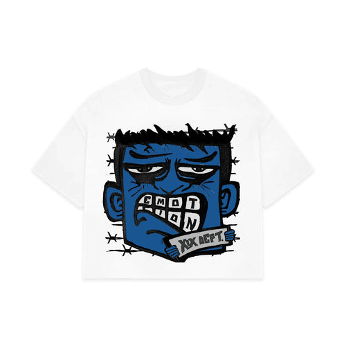 MIXED EMOTION BLUE MONSTER CROPPED T.SHIRT