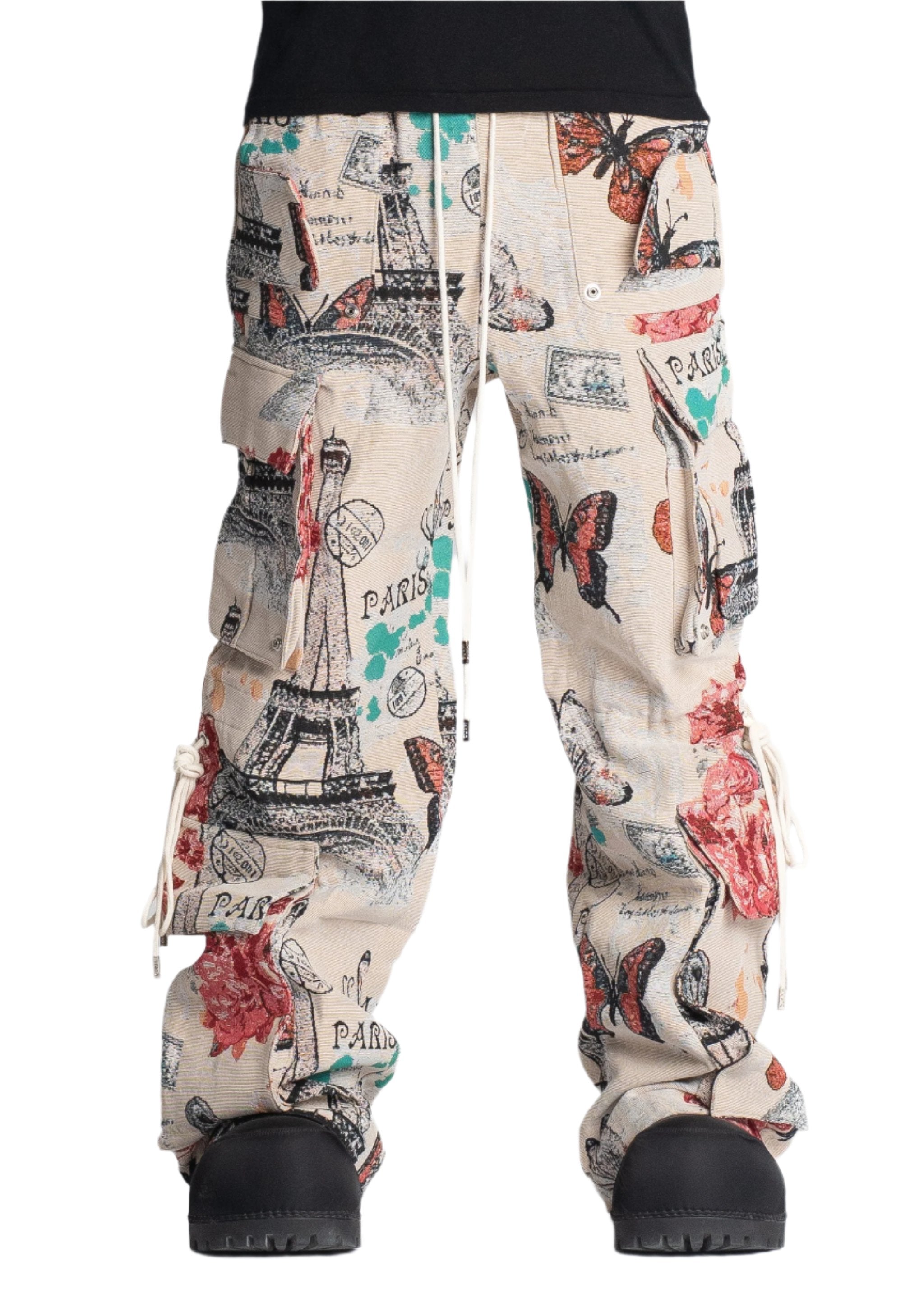 GUAPI LA VILLE LUMIERE TAPESTRY CARGO FLAIR PANTS – BLUE CITY NYC